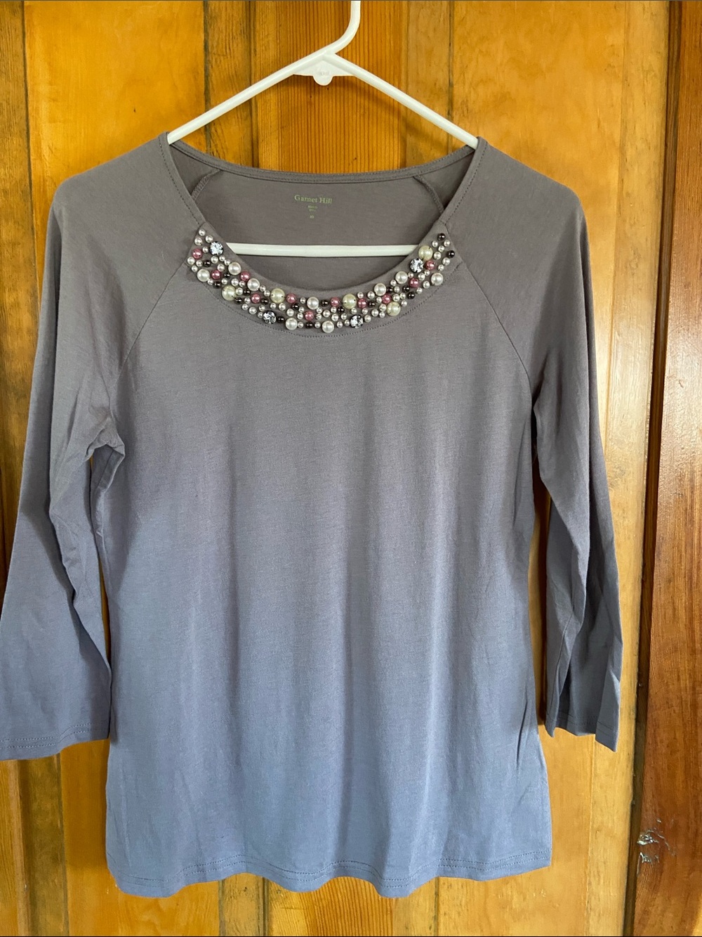 Garnet Hill Grey Long-Sleeve Jewel-Neck Top